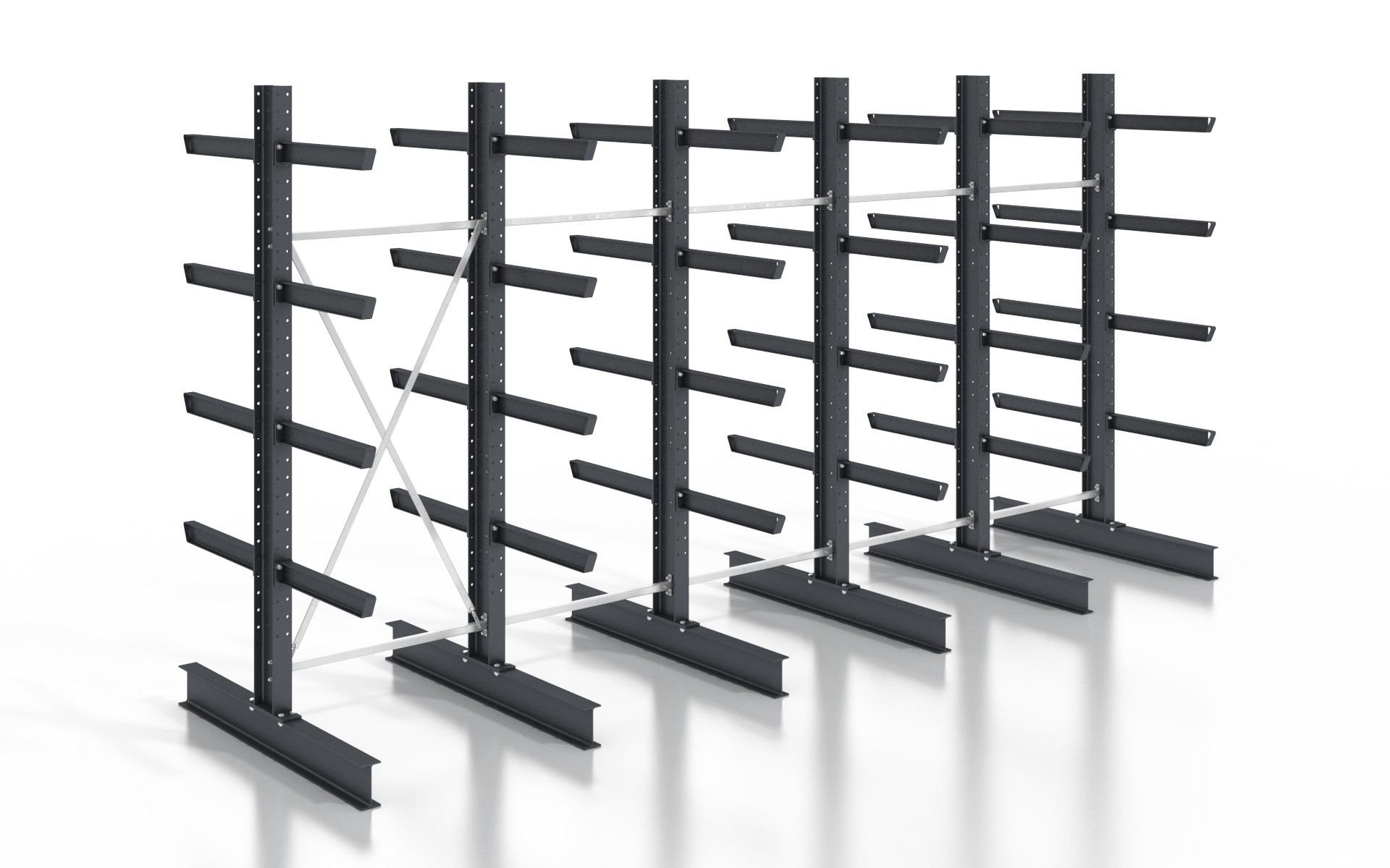 Kragarmregal doppelseitig 6,40 m – 315 cm | 80 cm Nutztiefe | 500 kg pro Arm | BLT Kragarmregal doppelseitig 6,40 m – 315 cm | 80 cm Nutztiefe | 500 kg pro Arm | BLT